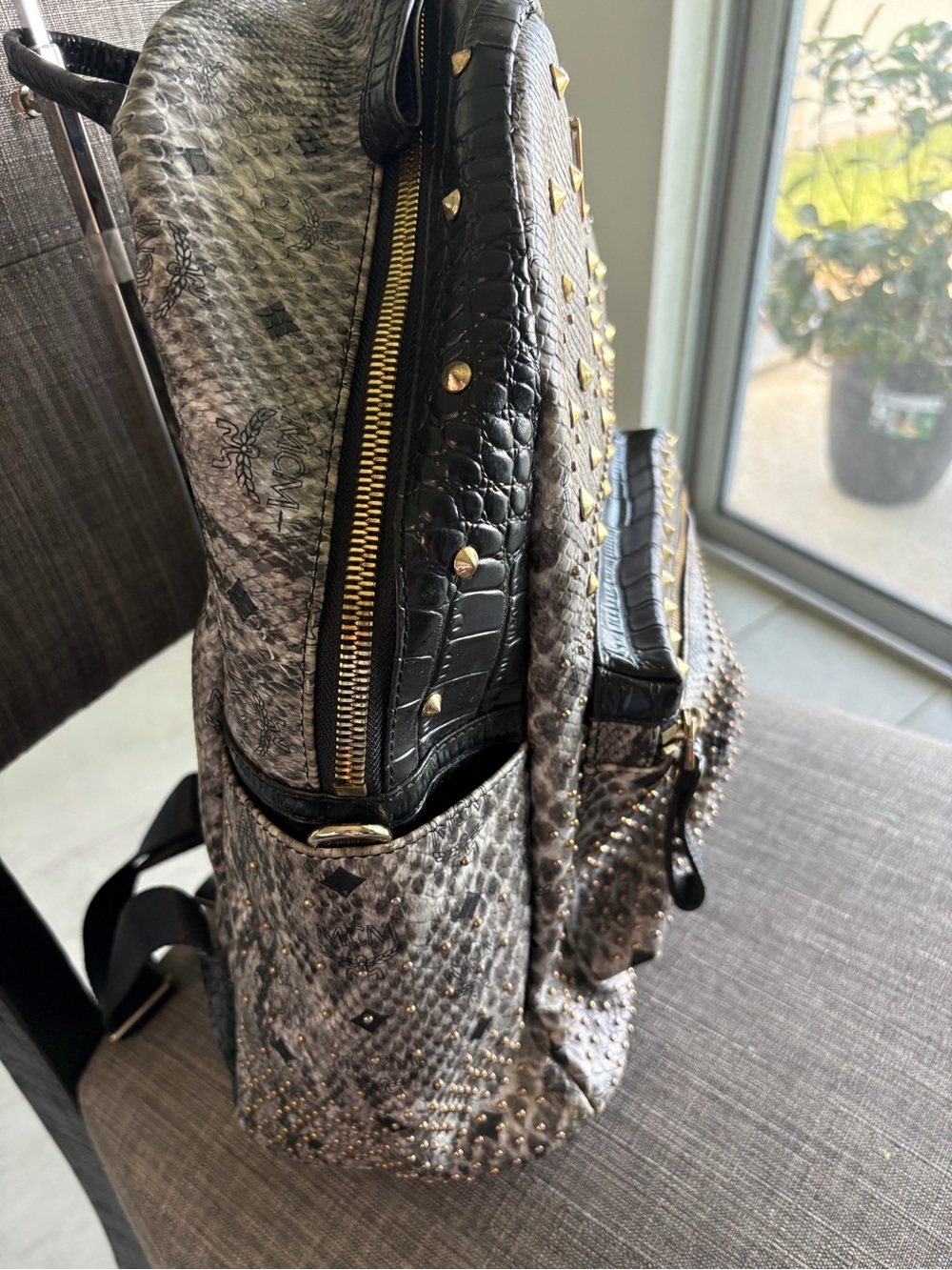 MCM Visetos Studded Mini Backpack - Black & Beige Snakeskin - Picture 3 of 13